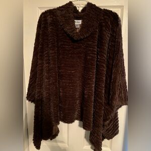 Le Mode Brown Faux Fur Poncho - One Size